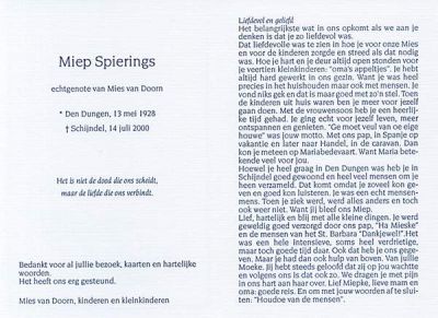 Miep Spierings (1928-2000).