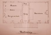 Bestaande plattegrond van de verdieping van het raadhuis voor de verbouwing in 1914. Voor meer details klik hier.