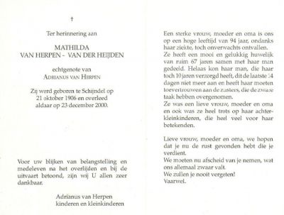 Maria Mathilda van der Heijden (1906-2000).