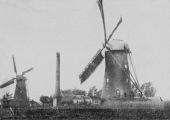 De molens van de Pegstukken en Molenstraat. Jan de Backer exploiteerde vanaf 1893 tot 1917 in een geheel met de windkorenmolen (Pegstukken) een stoomgraanmolen. De schoorsteen was onderdeel van het stoomwerktuig: 1 stoomketel; 10 nom. pk; verwarmd opp. 12m2. Twee volwassen mannen zijn er in de "fabriek" werkzaam. Voor meer details klik hier.